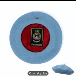Sky Blue Wool Beret with Satin Lining